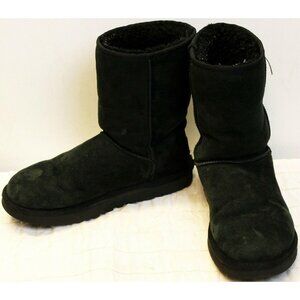 UGG Black Classic Short Boots Women's Sz 10 Suede Sheepskin Lined Fleece